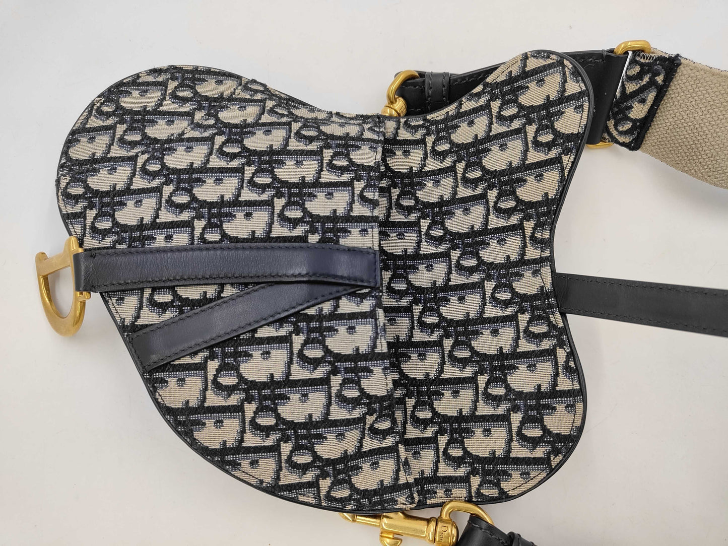 Christian Dior Saddle Mini – Tela Oblique Blu, Hardware Oro