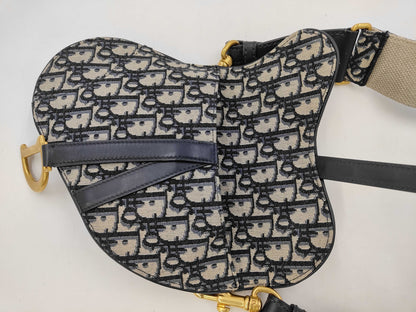 Christian Dior Saddle Mini – Tela Oblique Blu, Hardware Oro