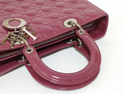 Christian Dior Lady Dior Large Pelle Verniciata Cannage – Rosa Malva – 32 cm