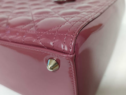 Christian Dior Lady Dior Large Pelle Verniciata Cannage – Rosa Malva – 32 cm