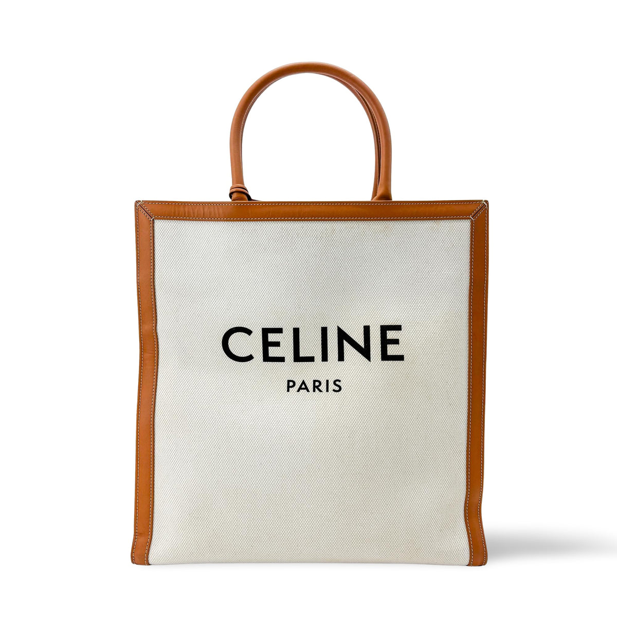 Celine Vertical Cabas Small – Tela e pelle beige