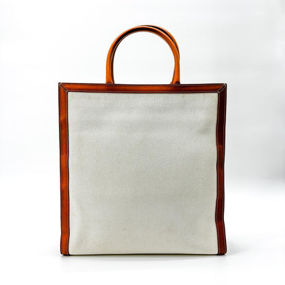 Celine Vertical Cabas Small – Tela e pelle beige
