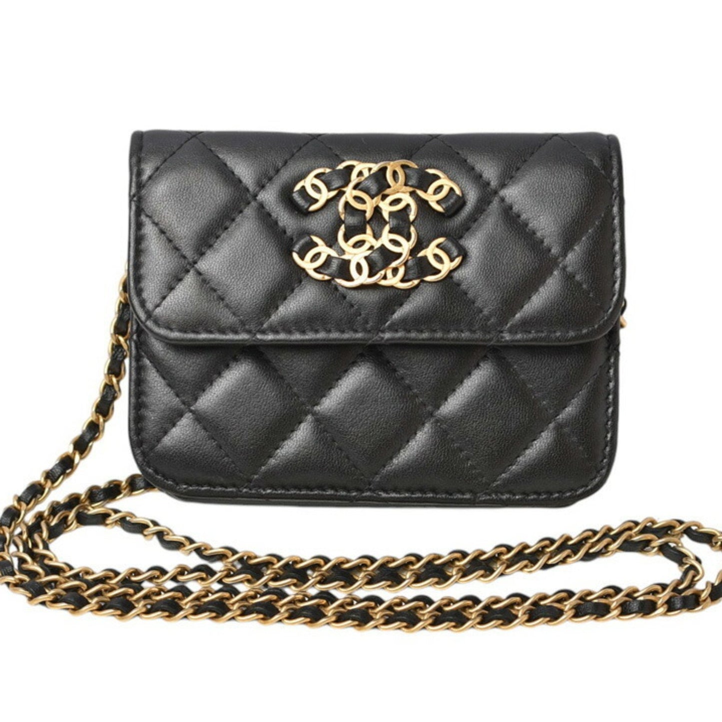 Chanel Wallet on Chain in pelle nera con catena dorata intrecciata – Ref. 31409975