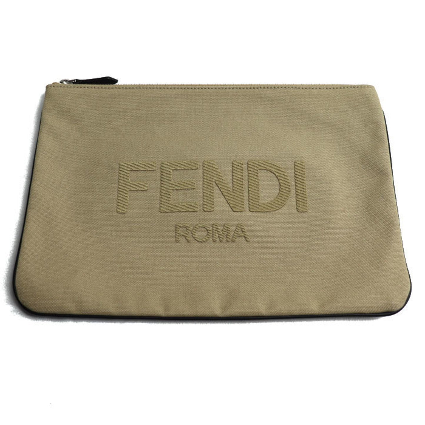 Fendi – Pochette in Canvas Beige con Dettagli in Pelle – Very Good Condition