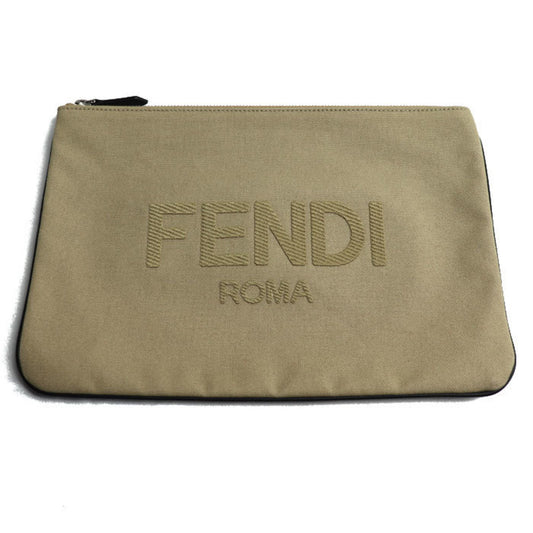 Fendi – Pochette in Canvas Beige con Dettagli in Pelle – Very Good Condition
