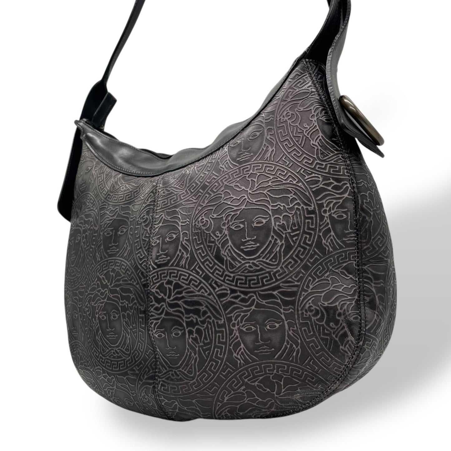 Versace Medusa – Hobo bag in pelle nera incisa