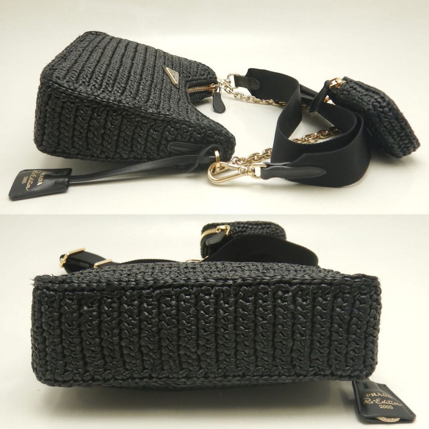 Prada Re-Edition 2005 – Borsa in rafia nera con pochette rimovibile