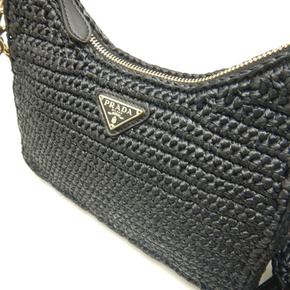 Prada Re-Edition 2005 – Borsa in rafia nera con pochette rimovibile