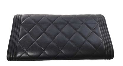 Chanel Boy Long Flap Wallet – Agnello trapuntato nero, ferramenta argento anticato