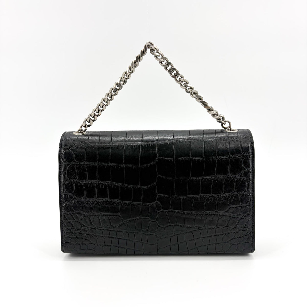 Saint Laurent Kate Medium Croc-Embossed Shoulder Bag Black Silver Hardware