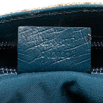 Gucci Mini Tote GG Canvas con Finiture in Pelle Blu Petrolio