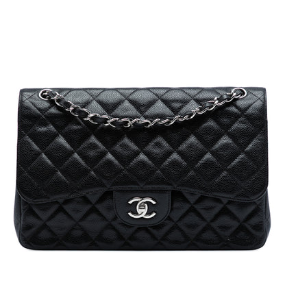 Chanel Classic Double Flap Jumbo in Pelle di Caviale Nera – Hardware Argento