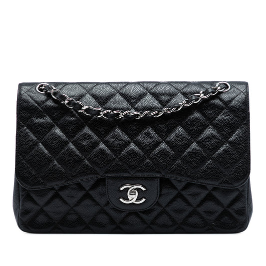 Chanel Classic Double Flap Jumbo in Pelle di Caviale Nera – Hardware Argento