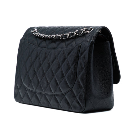 Chanel Classic Double Flap Jumbo in Pelle di Caviale Nera – Hardware Argento