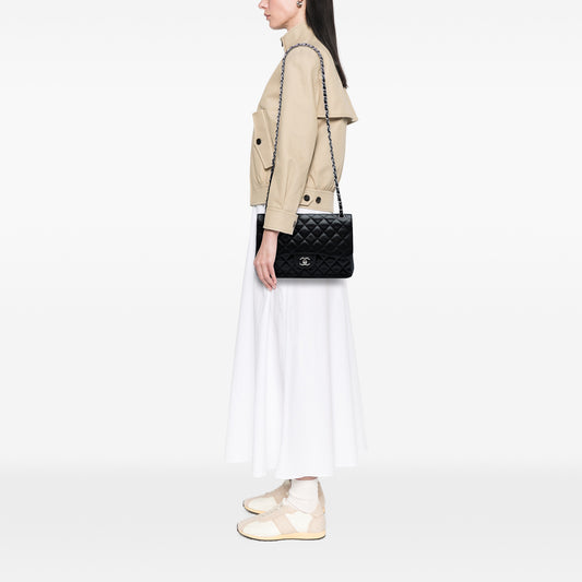 Chanel Classic Double Flap Jumbo in Pelle di Caviale Nera – Hardware Argento