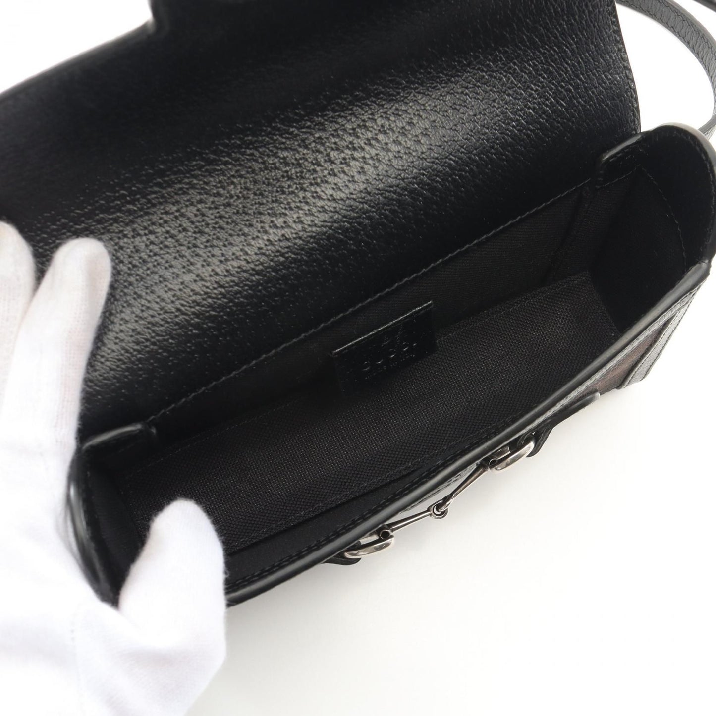 GUCCI Horsebit 1955 Jumbo GG Shoulder Bag in Canvas e Pelle Nera