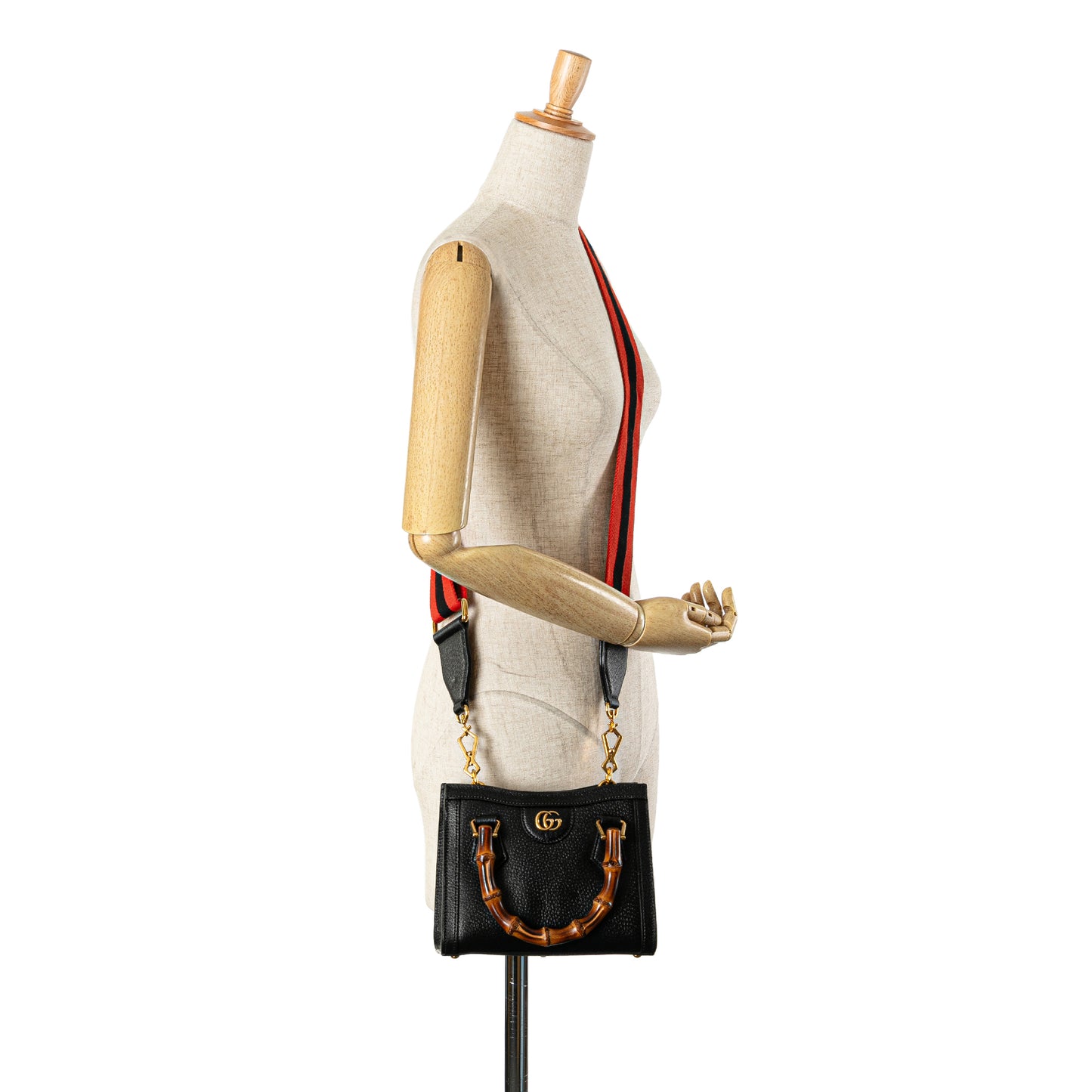 Gucci – Diana Mini in pelle nera con manici in bambù – 16 x 20 x 9 cm