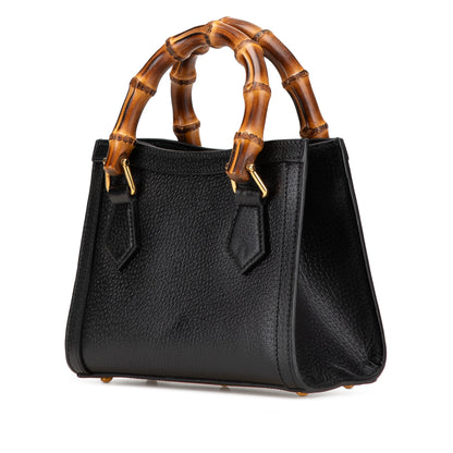 Gucci – Diana Mini in pelle nera con manici in bambù – 16 x 20 x 9 cm