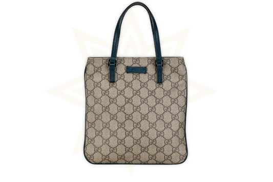Gucci Mini Tote GG Canvas con Finiture in Pelle Blu Petrolio