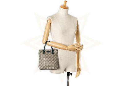 Gucci Mini Tote GG Canvas con Finiture in Pelle Blu Petrolio