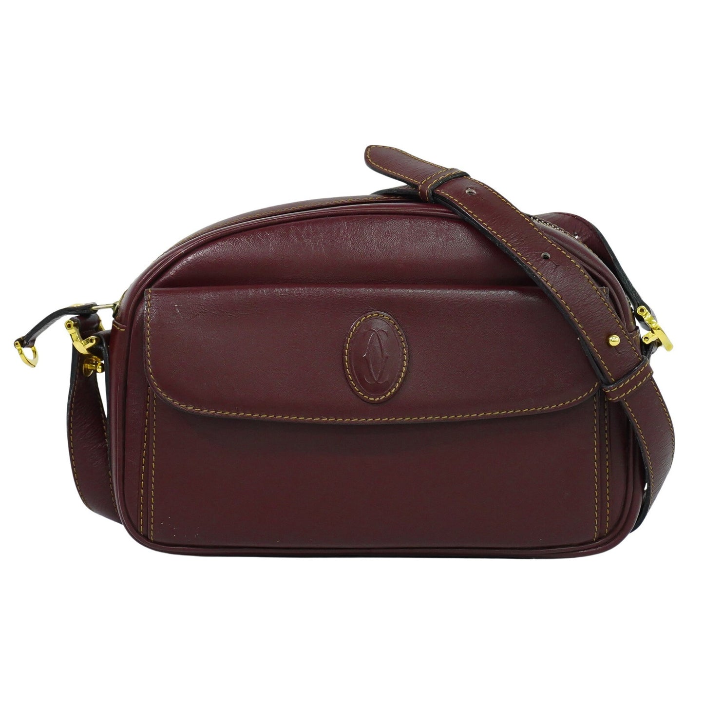 Borsa Cartier Must de Cartier Bordeaux in pelle liscia con tracolla regolabile