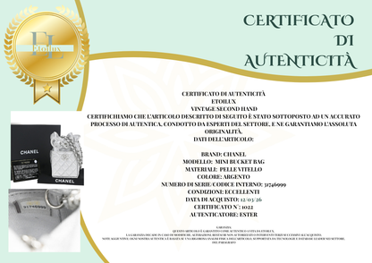 Chanel Mini Bucket Bag Pelle Vitello Trapuntata Argento Metallizzato – 6 cm