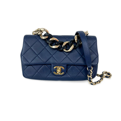 Chanel Flap Bag Small blu navy catena