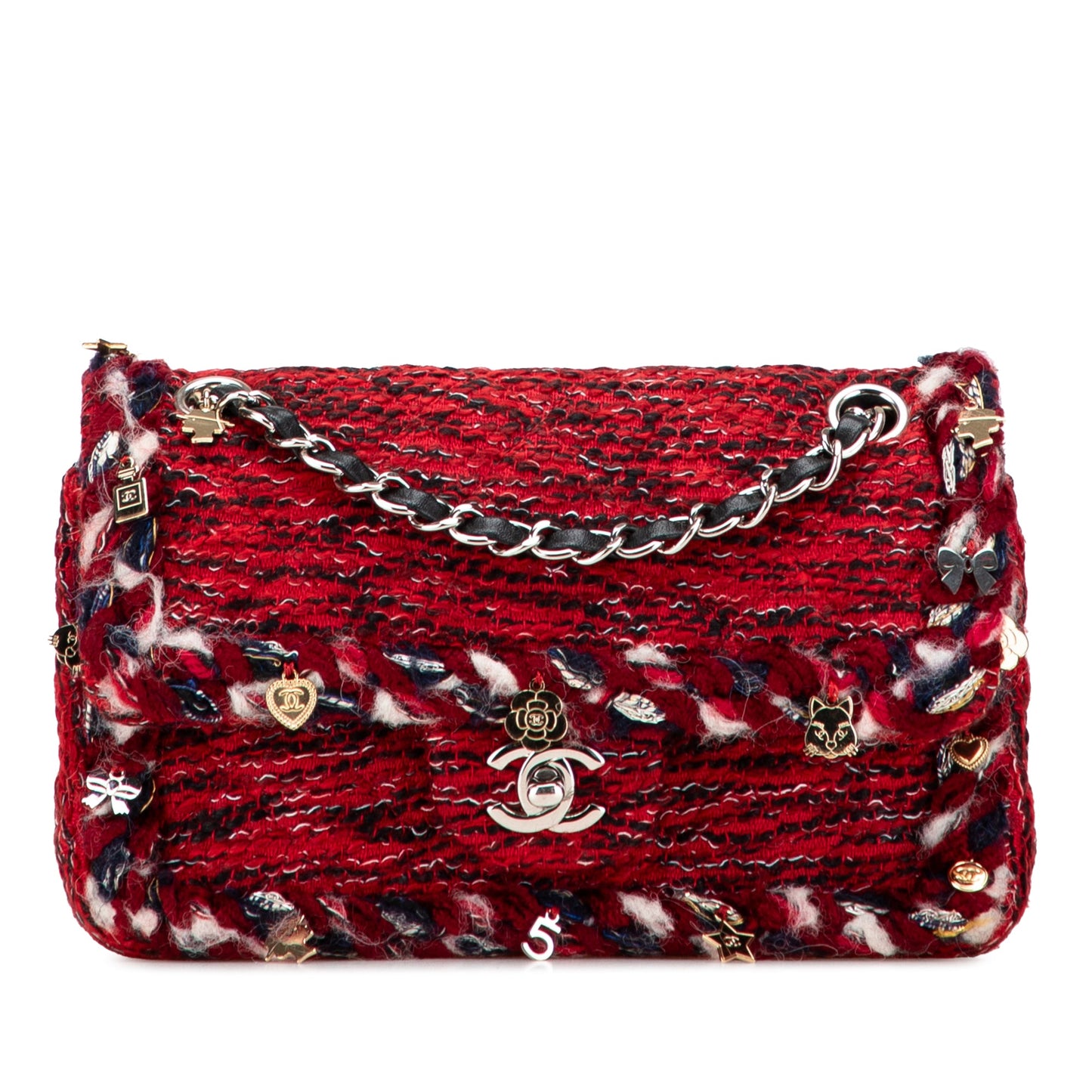 Chanel Flap Bag Tweed Rosso dettagli charm