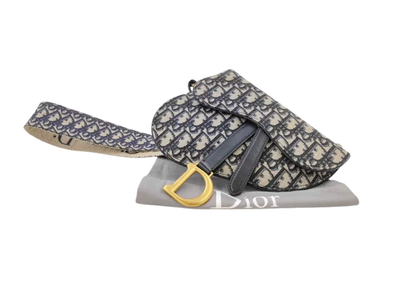 Christian Dior Saddle Mini Tela Oblique Blu Hardware Oro | Etoilux