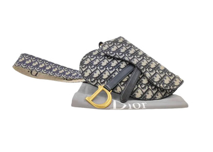 Christian Dior Saddle Mini Tela Oblique Blu Hardware Oro | Etoilux