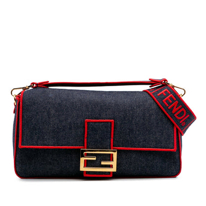 Fendi Baguette Large Denim Ricamo Rosso | Etoilux
