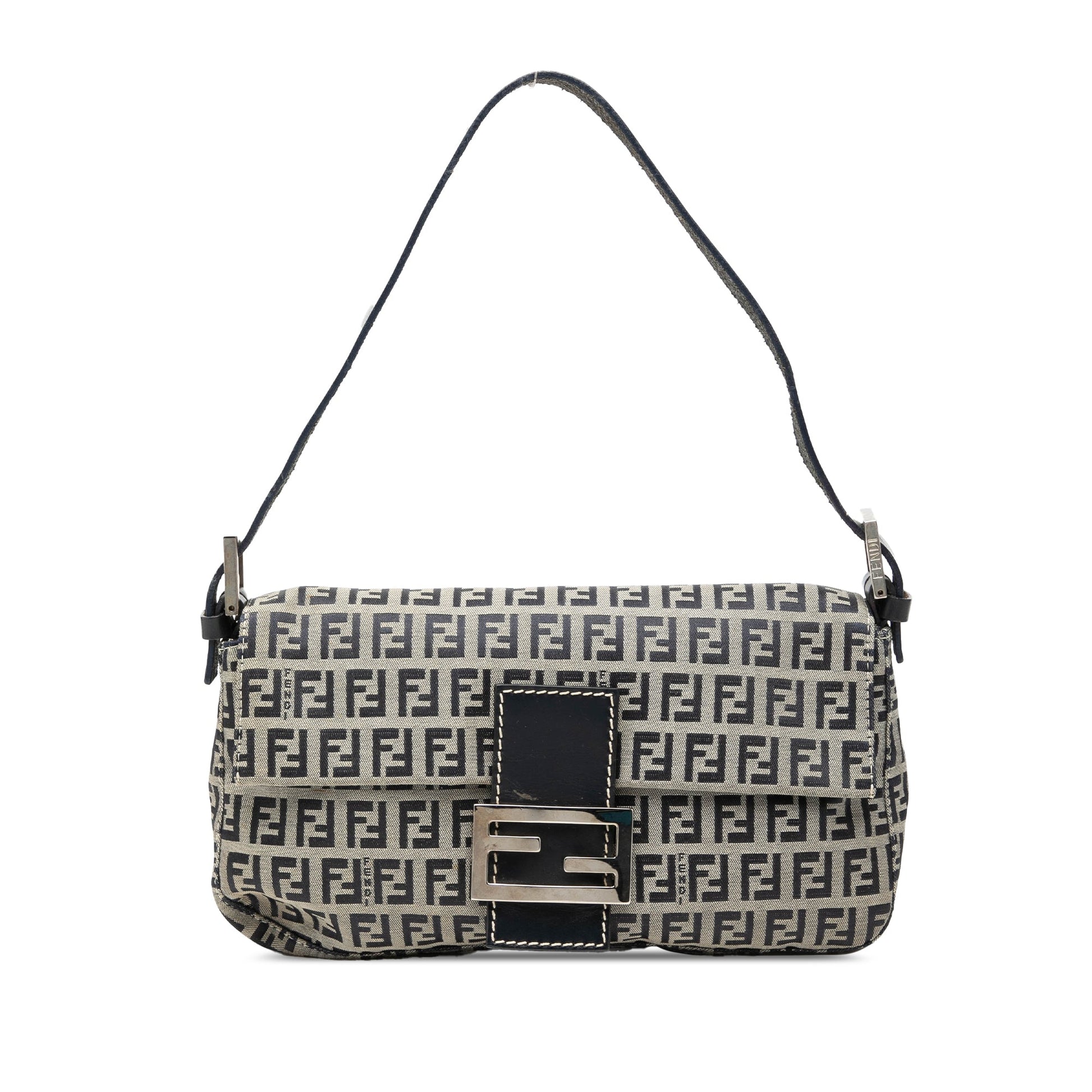 Fendi Baguette Zucchino Blu Grigio Vintage Tela – 26 cm | Etoilux