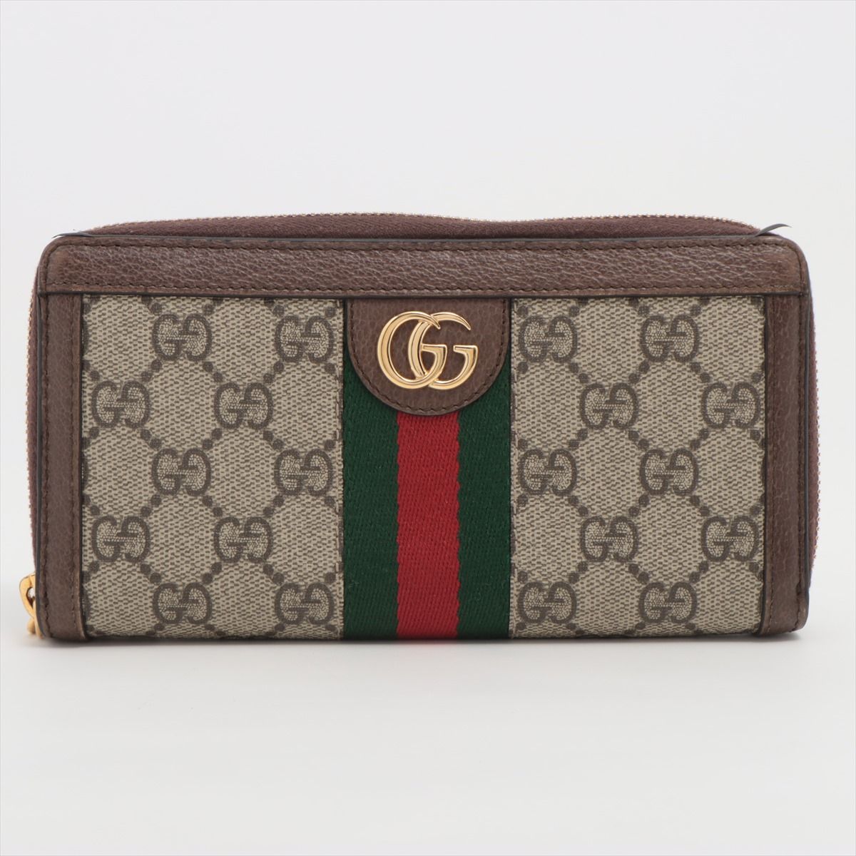 Gucci Ophidia GG Supreme Zip Around Wallet – Brown Web Stripe