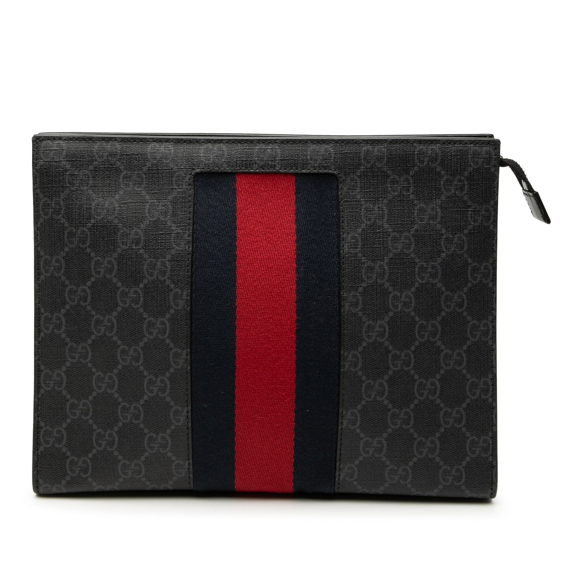 Gucci Pochette GG Supreme Black Web Tela – 26 cm | Etoilux