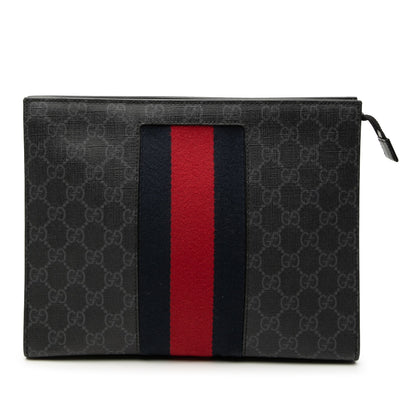 Gucci Pochette GG Supreme Black Web Tela – 26 cm | Etoilux
