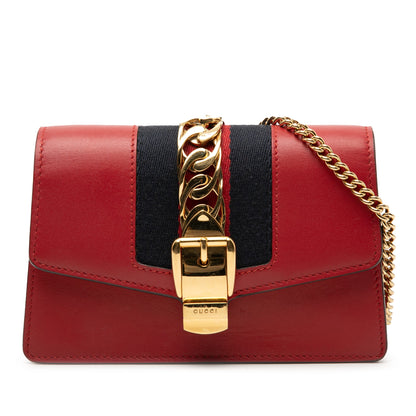 Gucci Sylvie Mini Pelle Rossa Web Stripe Catena Oro — Autentica | Etoilux