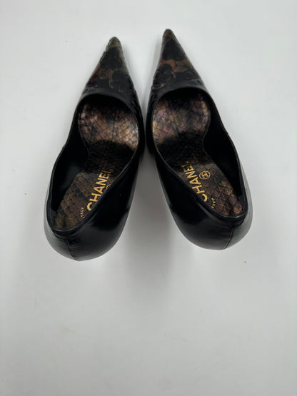 Chanel Décolleté Pelle e Pitone Camelia Nera – 37