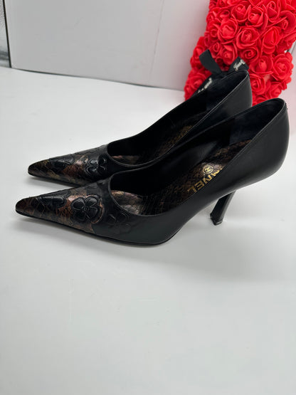Chanel Décolleté Pelle e Pitone Camelia Nera – 37
