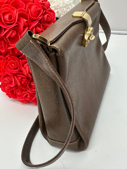 Gucci Vintage Tracolla GG – Pelle Marrone Tortora (anni ’70–’80) – 25 cm