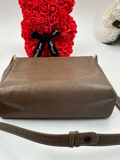 Gucci Vintage Tracolla GG – Pelle Marrone Tortora (anni ’70–’80) – 25 cm