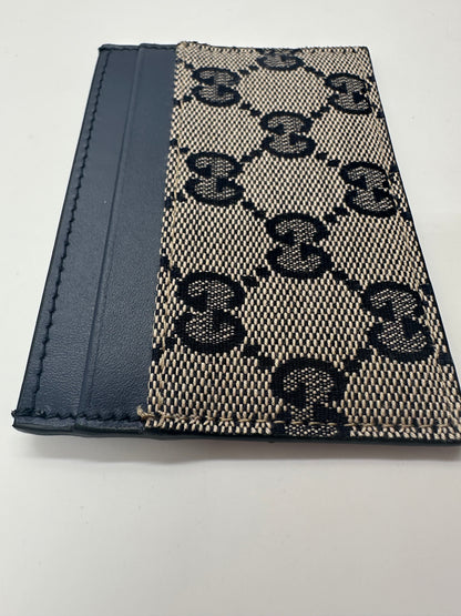 Gucci Card Case Tela GG Original Beige/Blu Navy e Pelle – 233166