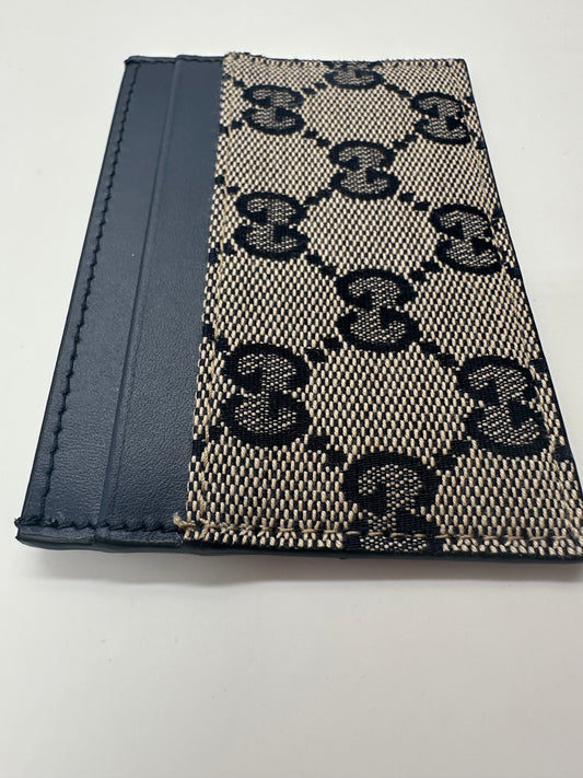 Gucci Card Case Tela GG Original Beige/Blu Navy e Pelle – 233166