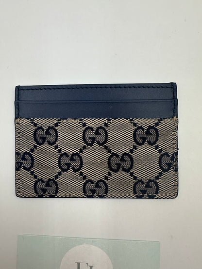 Gucci Card Case Tela GG Original Beige/Blu Navy e Pelle – 233166