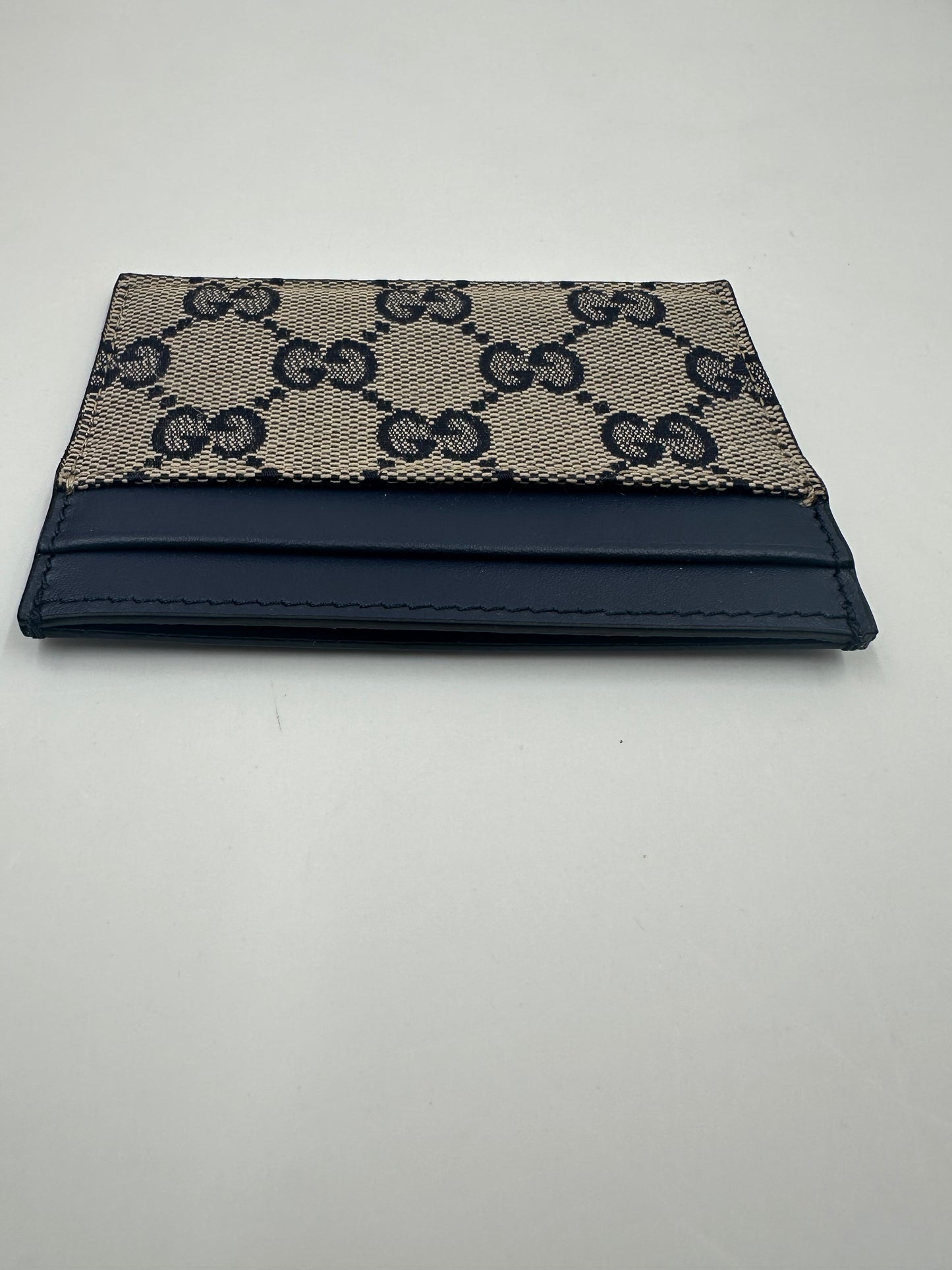 Gucci Card Case Tela GG Original Beige/Blu Navy e Pelle – 233166