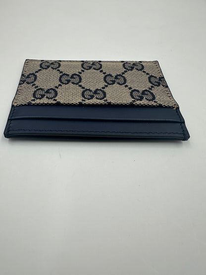 Gucci Card Case Tela GG Original Beige/Blu Navy e Pelle – 233166