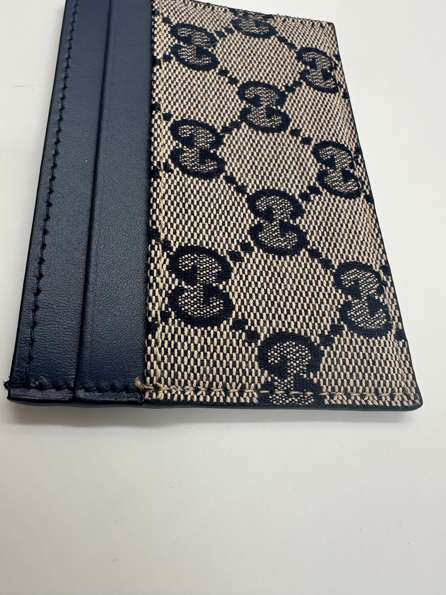 Gucci Card Case Tela GG Original Beige/Blu Navy e Pelle – 233166