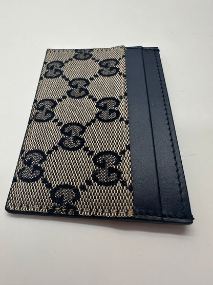 Gucci Card Case Tela GG Original Beige/Blu Navy e Pelle – 233166