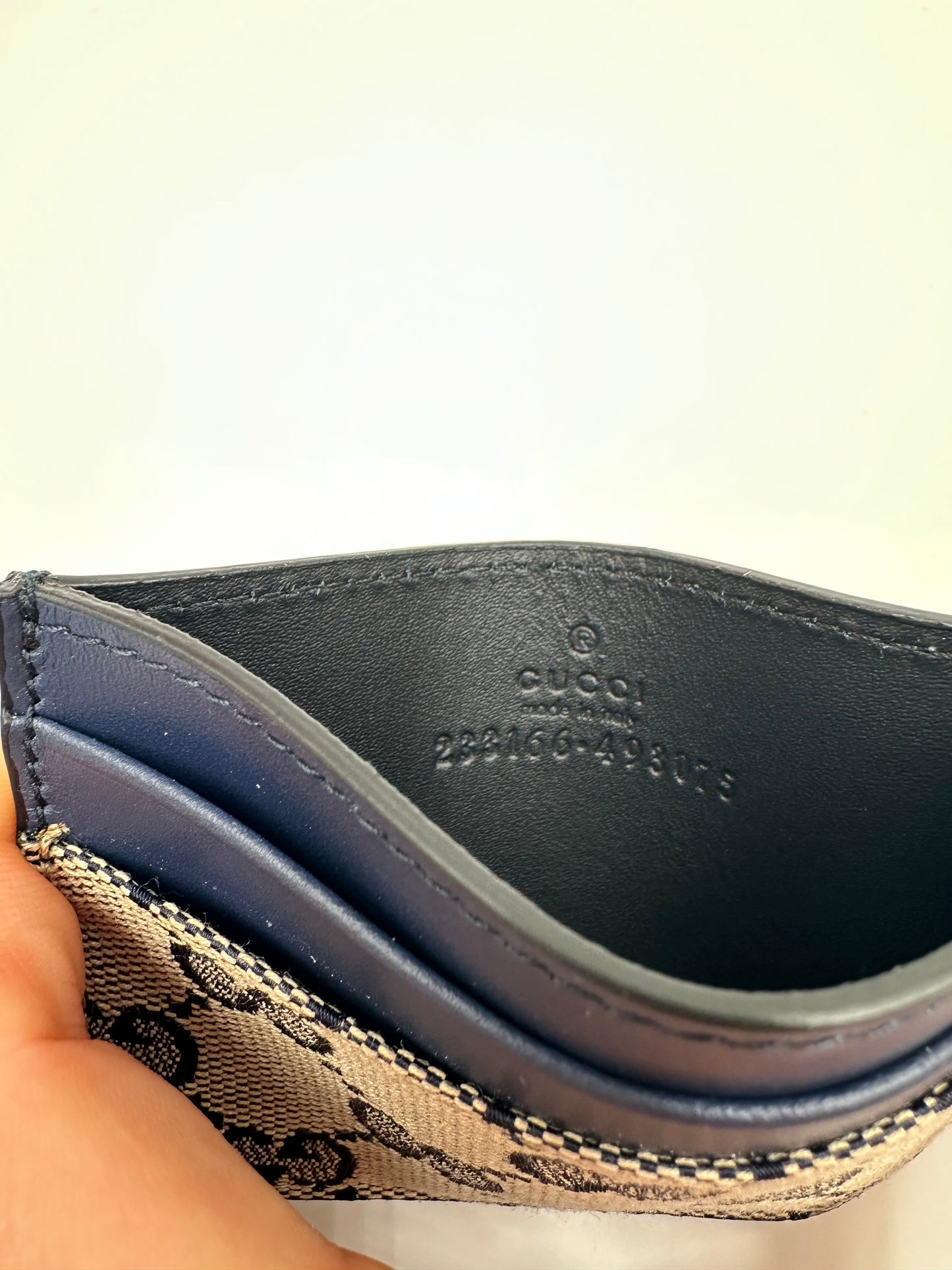 Gucci Card Case Tela GG Original Beige/Blu Navy e Pelle – 233166