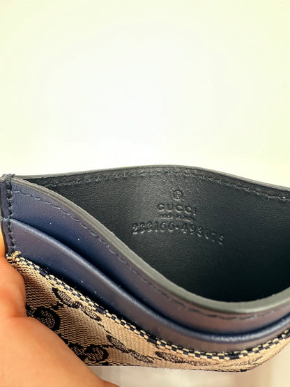 Gucci Card Case Tela GG Original Beige/Blu Navy e Pelle – 233166