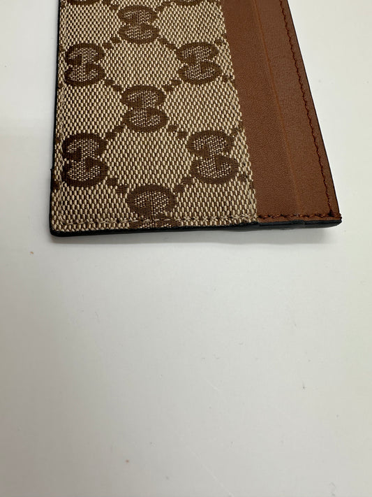 Gucci Card Case Tela GG Original Beige/Ebony e Pelle Cuoio – 233166